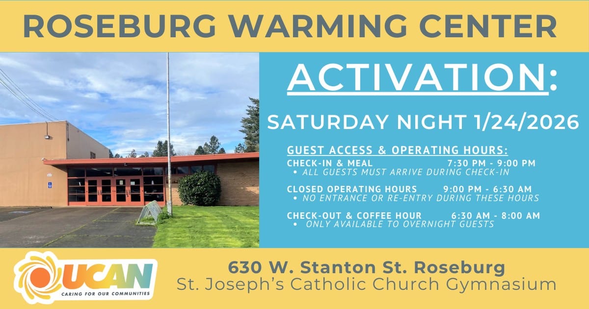 Roseburg Warming Center Activated Saturday Night With Delayed Opening After 7 PM