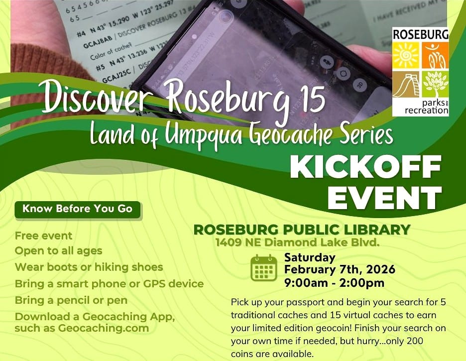 Discover Roseburg 15 Geocache Series kicks off Saturday at the Roseburg Library